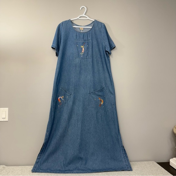 Cactus Dresses & Skirts - Vintage  CACTUS CALIFORNIA Cottagecore Embroidered Peasant Denim Dress size M